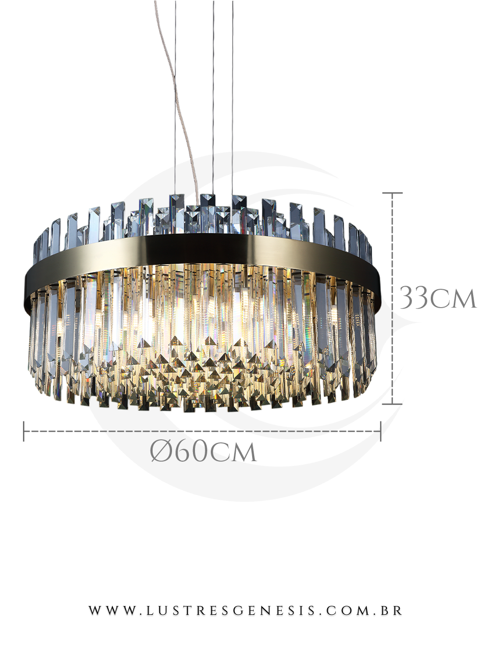 Medidas Lustre Contemporânea Glow de Cristal com Detalhes Bronze